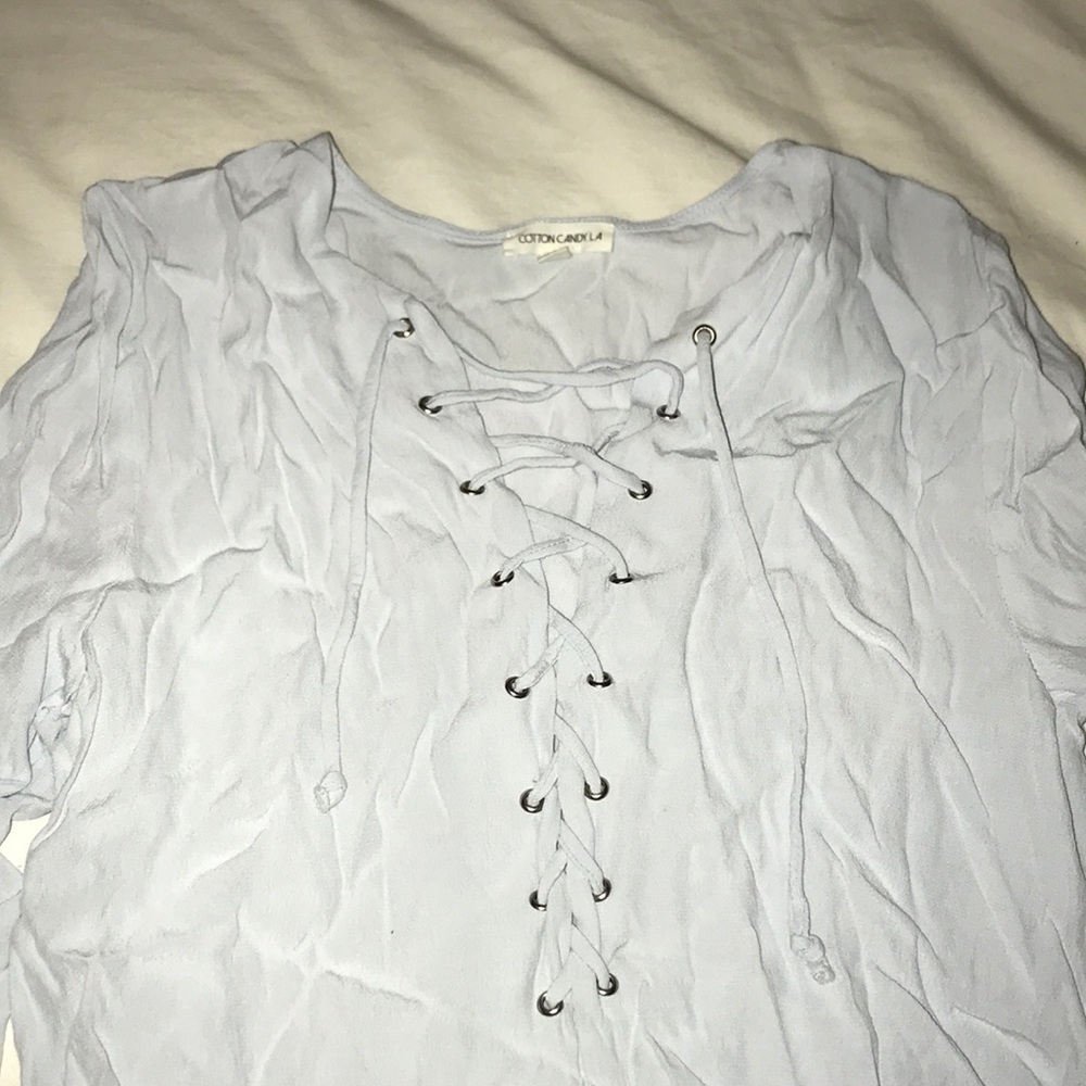Light blue lace up blouse